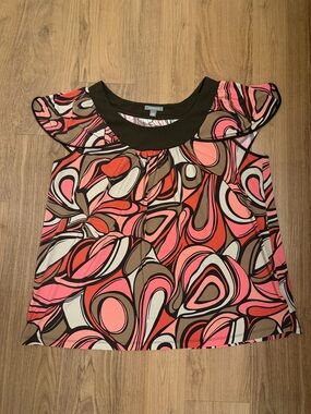 Pink and Brown Retro Abstract Print Blouse Apt 9